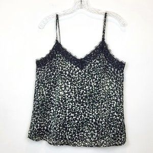 Skies are Blue Green Animal Print Spaghetti Strap Lace Cami, Size Medium, GUC